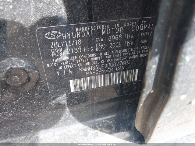 44611645 :رقم المزاد ، KMHH35LE9JU077602 vin ، 2018 Hyundai Elantra Gt مزاد بيع