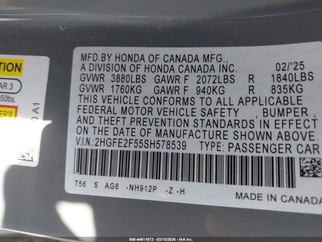 Honda Civic Sport 2025 2HGFE2F55SH578539 Image 9