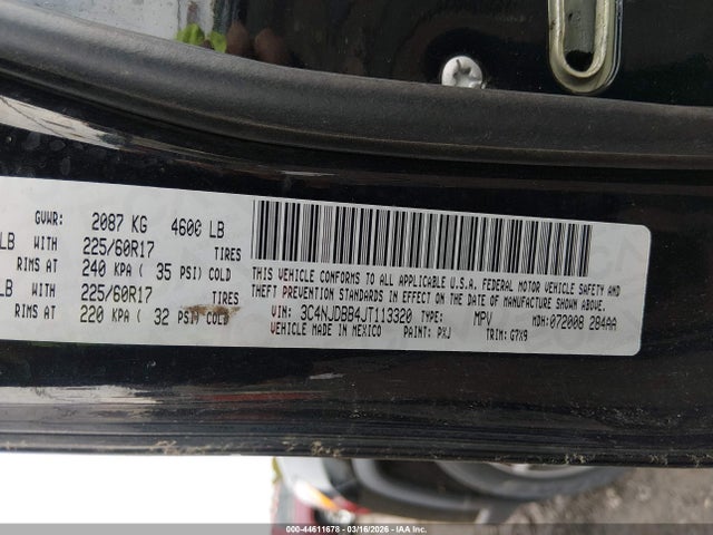 Продажа на аукционе авто 2018 Jeep Compass Latitude 4x4, vin: 3C4NJDBB4JT113320, номер лота: 44611678