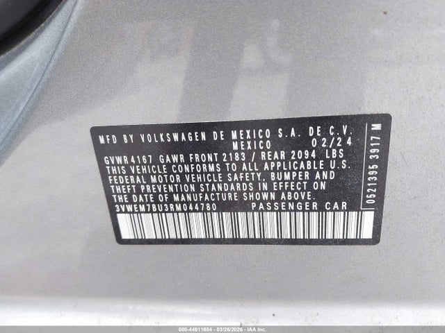 Продажа на аукционе авто 2024 Volkswagen Jetta 1.5t Se, vin: 3VWEM7BU3RM044780, номер лота: 44611684