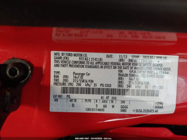 1FADP3F29EL217484 Ford FOCUS SE