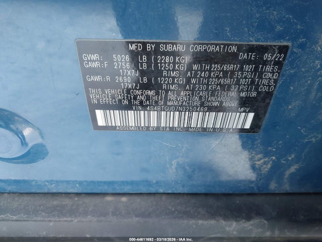 4S4BTGUD7N3250469 Subaru Outback Wilderness