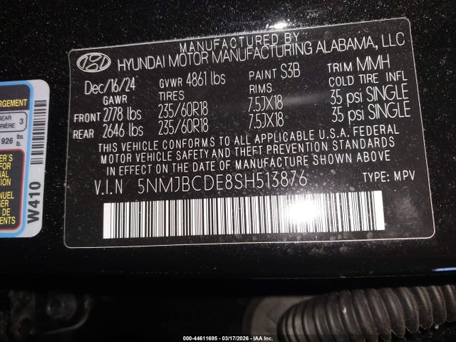 Продаж на аукціоні авто 2025 Hyundai Tucson Sel, vin: 5NMJBCDE8SH513876, номер лоту: 44611695