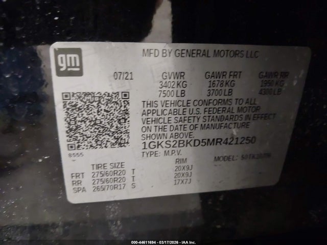 Aukcja sprzedaży 2021 Gmc Yukon 4wd Slt, vin: 1GKS2BKD5MR421250, numer aukcji: 44611694