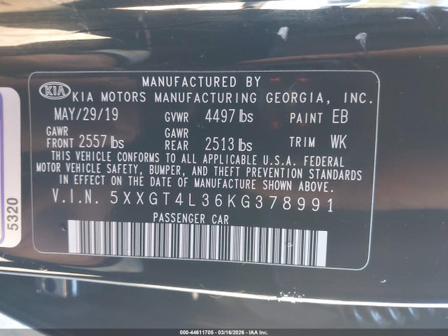 KIA Optima S 2019 5XXGT4L36KG378991 Image 9