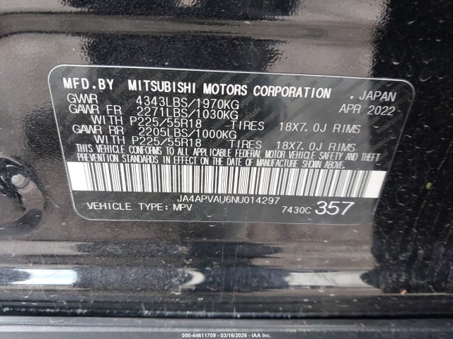 Продажа на аукционе авто 2022 Mitsubishi Outlander Sport 2.0 Se 2wd, vin: JA4APVAU6NU014297, номер лота: 44611709