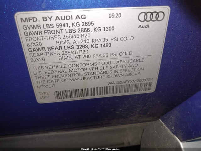 WA1E2AFYXM2003754 Audi Q5 Premium Plus 55 Tfsi E Quattro S Tronic