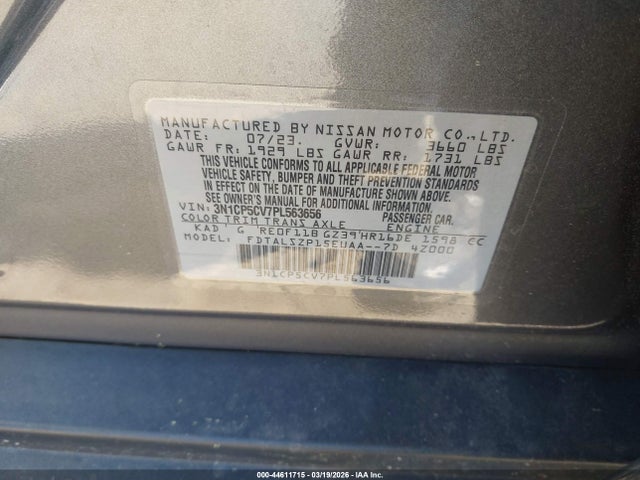 44611715 :رقم المزاد ، 3N1CP5CV7PL563656 vin ، 2023 Nissan Kicks Sv Xtronic Cvt مزاد بيع