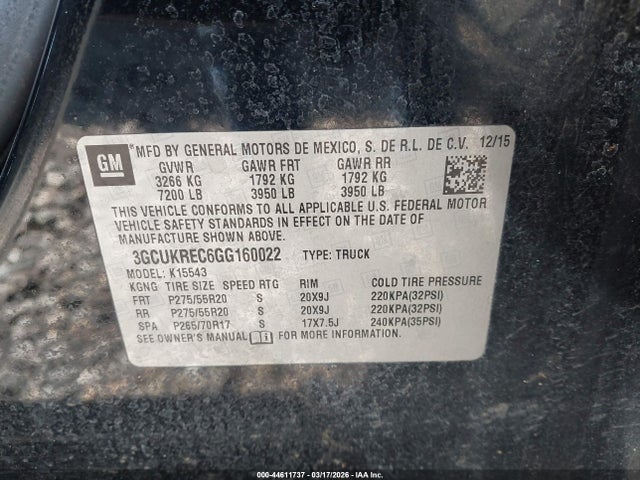 3GCUKREC6GG160022 Chevrolet Silverado 1500 2lt