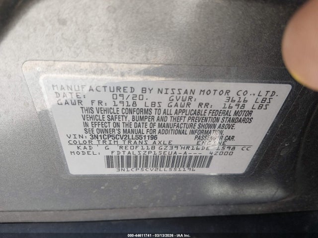 3N1CP5CV2LL551196 Nissan Kicks Sv Xtronic Cvt