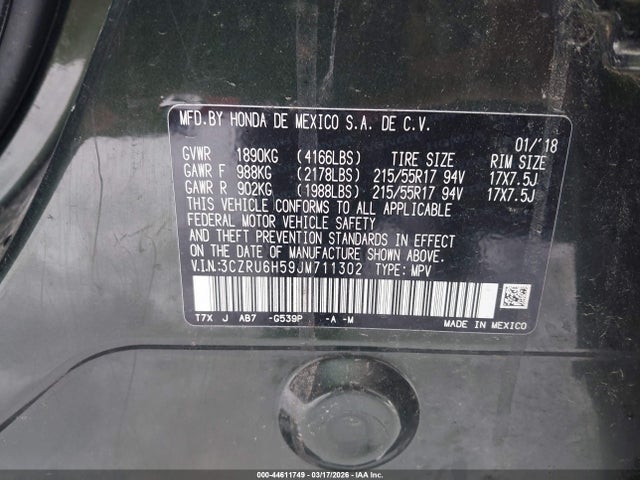 3CZRU6H59JM711302 Honda HR-V EX