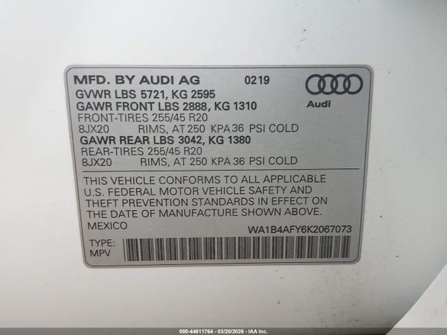 Aukcja sprzedaży 2019 Audi Sq5 3.0t Premium, vin: WA1B4AFY6K2067073, numer aukcji: 44611764