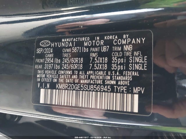 Продаж на аукціоні авто 2025 Hyundai Palisade Sel, vin: KM8R2DGE5SU856945, номер лоту: 44611817