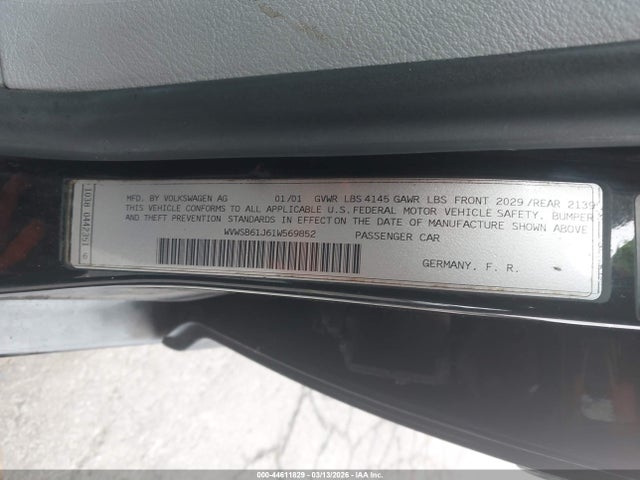 2001 Volkswagen Jetta Gls მანქანა იყიდება აუქციონზე, vin: WVWSB61J61W569852, აუქციონის ნომერი: 44611829