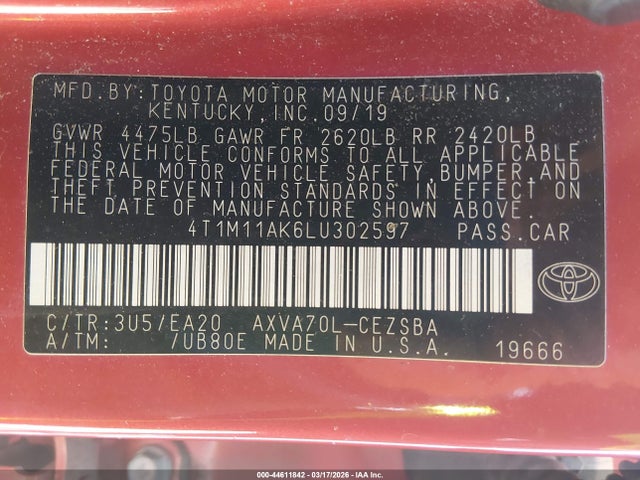 4T1M11AK6LU302597 Toyota CAMRY SE