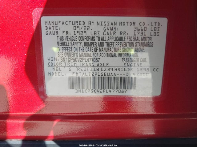 3N1CP5CV2PL477087 Nissan Kicks Sv Xtronic Cvt