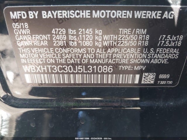 44611896 :رقم المزاد ، WBXHT3C30J5L31086 vin ، 2018 Bmw X1 Xdrive28i مزاد بيع