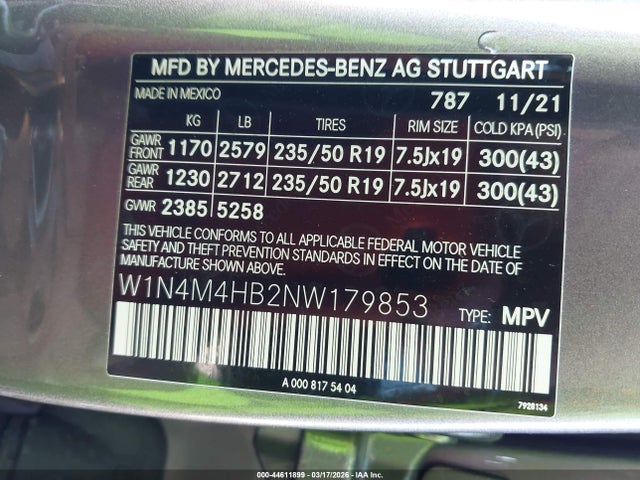 W1N4M4HB2NW179853 Mercedes-Benz Glb 250 4matic