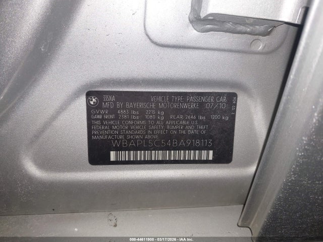 44611900 :رقم المزاد ، WBAPL5C54BA918113 vin ، 2011 Bmw 335i Xdrive مزاد بيع