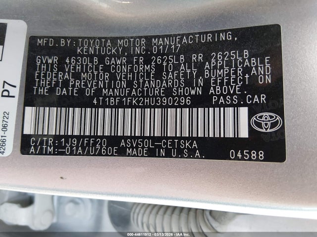 Продаж на аукціоні авто 2017 Toyota Camry Se, vin: 4T1BF1FK2HU390296, номер лоту: 44611912