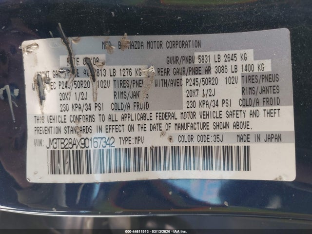 Продаж на аукціоні авто 2009 Mazda Cx-9 Grand Touring, vin: JM3TB28AX90167342, номер лоту: 44611913