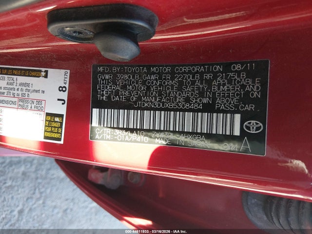 Aukcja sprzedaży 2011 Toyota Prius Four, vin: JTDKN3DUXB5308484, numer aukcji: 44611933