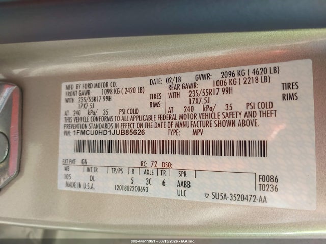 1FMCU0HD1JUB85626 Ford ESCAPE SEL
