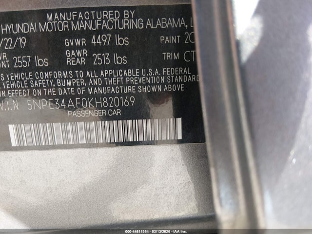 2019 HYUNDAI SONATA 5NPE34AF0KH820169 Photo 8