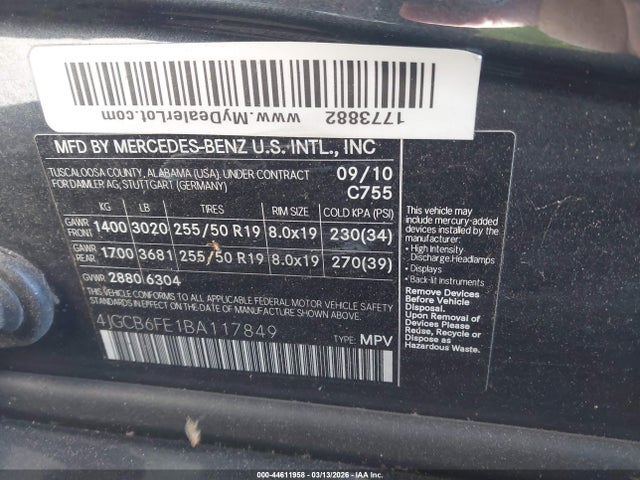 Aukcja sprzedaży 2011 Mercedes-benz R 350 4matic, vin: 4JGCB6FE1BA117849, numer aukcji: 44611958