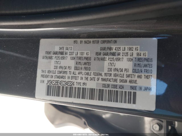 44611978 :رقم المزاد ، JM3KE2BE4E0346324 vin ، 2014 Mazda Cx-5 Sport مزاد بيع