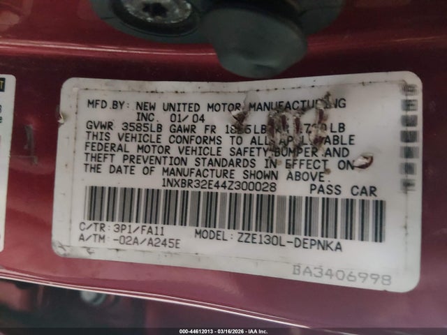 2004 TOYOTA COROLLA 1NXBR32E44Z300028 Photo 8