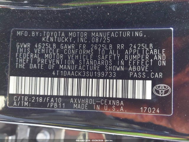 Toyota CAMRY LE 2025 4T1DAACK3SU199733 Image 9