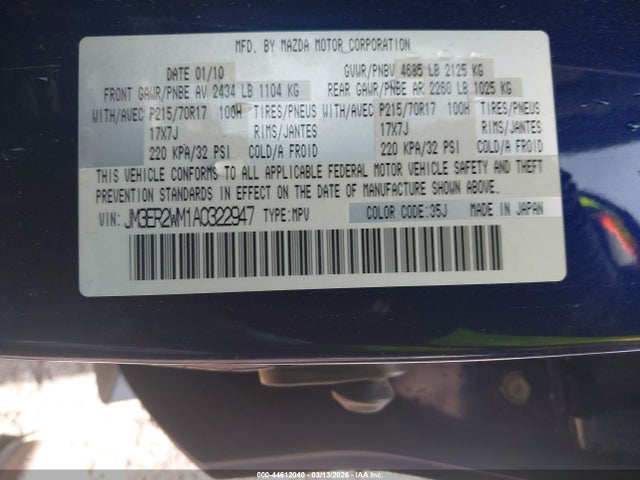 Aukcja sprzedaży 2010 Mazda Cx-7 I Sv, vin: JM3ER2WM1A0322947, numer aukcji: 44612040