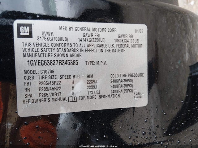 2007 CADILLAC ESCALADE 1GYEC63827R345385 Photo 8