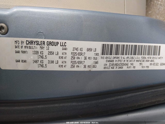 44612049 :رقم المزاد ، 2C4RVABG4CR354946 vin ، 2012 Volkswagen Routan Se مزاد بيع