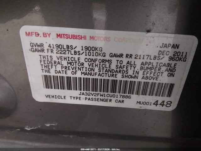 2012 MITSUBISHI LANCER JA32V2FW1CU017886 Photo 8