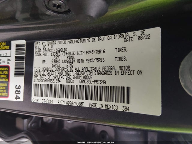 3TMCZ5AN0NM521654 Toyota Tacoma Sr5 V6