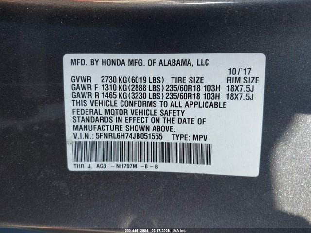 Honda Odyssey Ex-l 2018 5FNRL6H74JB051555 Image 9