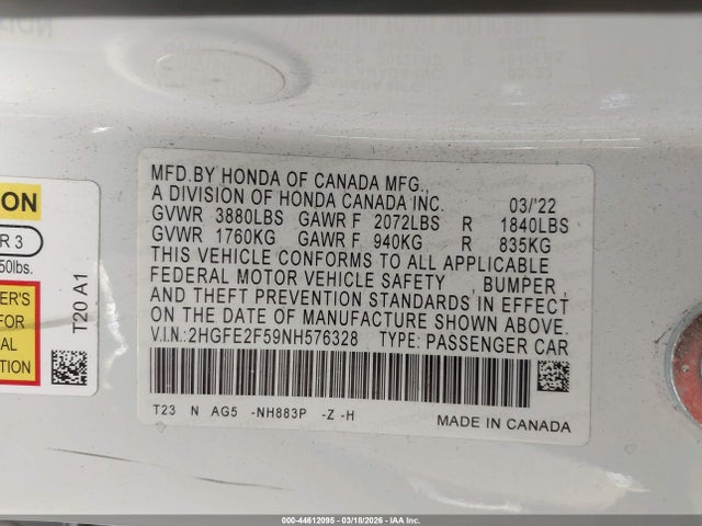 Honda Civic Sport 2022 2HGFE2F59NH576328 Image 9