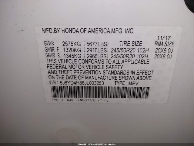 Продаж на аукціоні авто 2018 Acura Mdx Advance Package, vin: 5J8YD4H86JL003253, номер лоту: 44612100