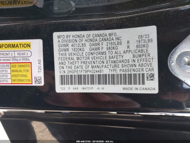 Honda Civic Ex/ex W/o Bsi 2023 2HGFE1F79PH324481 Image 9