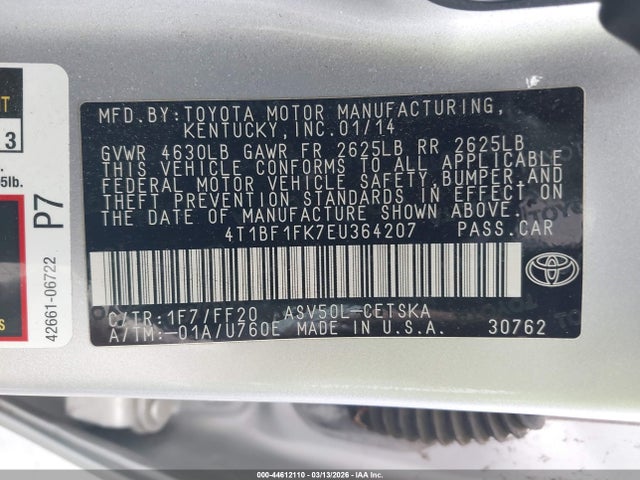 4T1BF1FK7EU364207 Toyota CAMRY SE