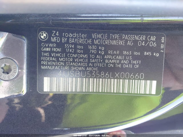 2006 BMW Z4 4USBU53586LX00660 Photo 8