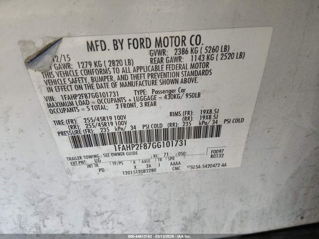 1FAHP2F87GG101731 Ford Taurus Limited