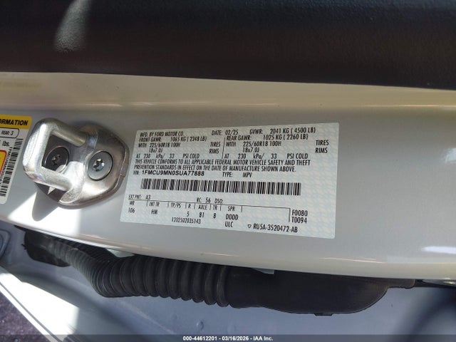 2025 Ford Escape St-line მანქანა იყიდება აუქციონზე, vin: 1FMCU9MN0SUA77888, აუქციონის ნომერი: 44612201