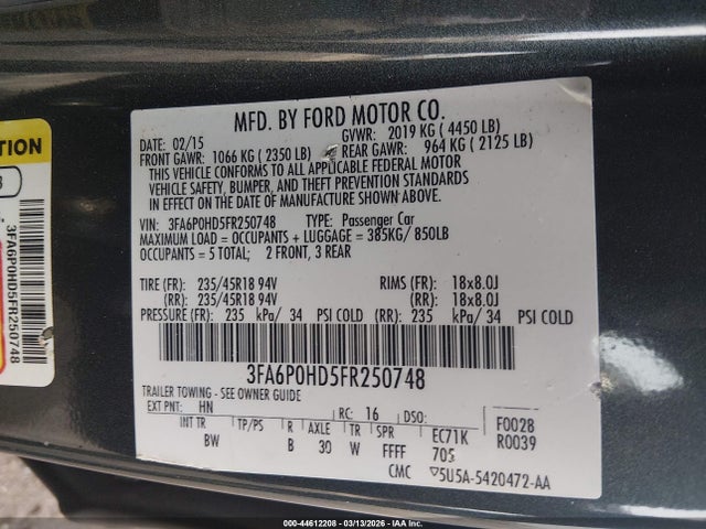 Ford FUSION SE 2015 3FA6P0HD5FR250748 Image 9