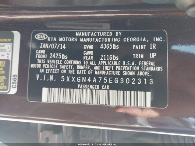 5XXGN4A75EG302313 KIA OPTIMA EX