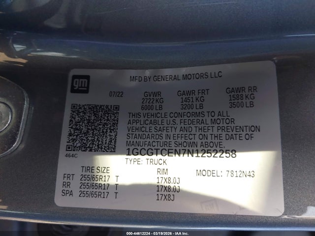 1GCGTCEN7N1252258 Chevrolet Colorado 4wd Short Box Lt