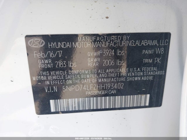 Hyundai ELANTRA SE 2017 5NPD74LF2HH193402 Image 9