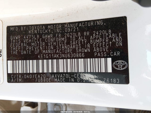 2022 TOYOTA CAMRY 4T1G11AK3NU630866 Photo 8